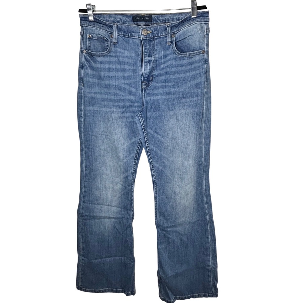 Aeropostale Womens High Rise Flare Jeans Medium Wash Y2K Blue Denim Size 12
